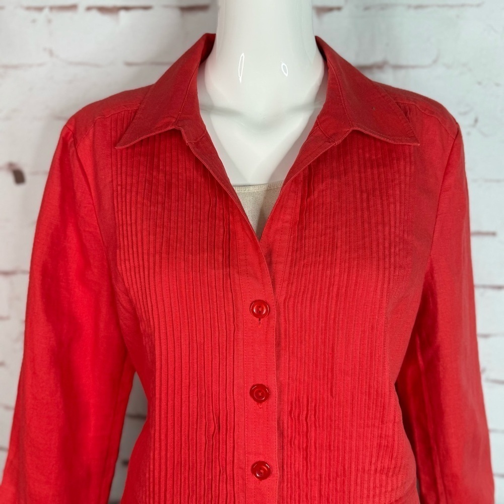 JONES NY 14P Petite Reddish Orange 100% Linen Pin Tuck Design Blazer Jacket - Picture 11 of 11